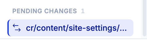 The Pending Changes section in the sidebar, listing a cr/* review branch